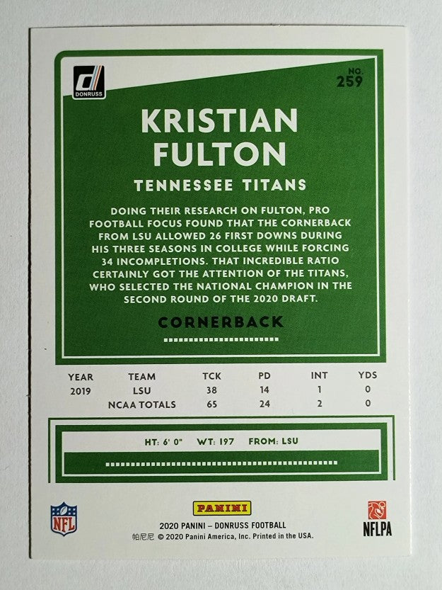 2020 Donruss Press Proof Red #259 Kristian Fulton (NM)
