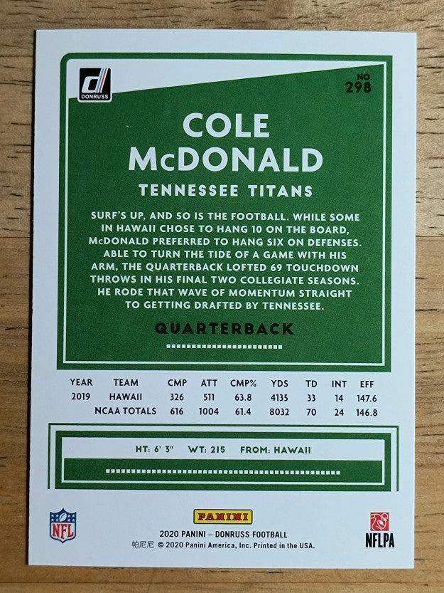 2020 Donruss #298 Cole McDonald RC