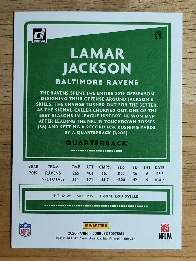 2020 Donruss #33A Lamar Jackson