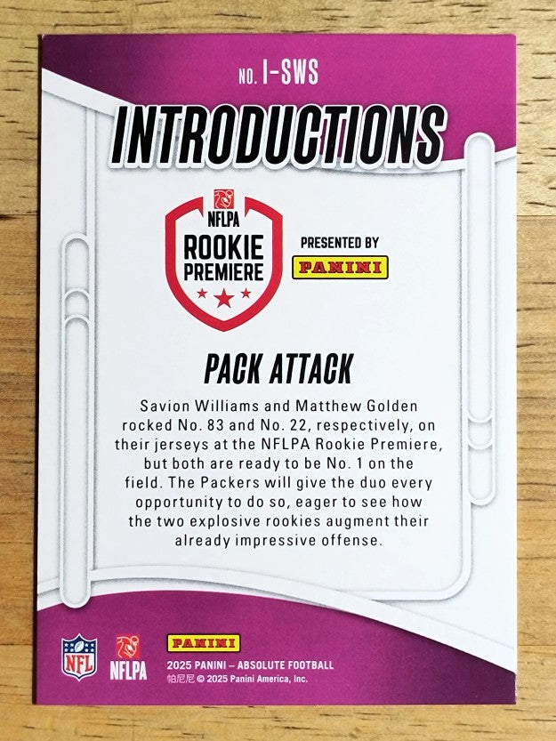 2025 Absolute Introductions #5 Savion Williams/Matthew Golden/Pack Attack