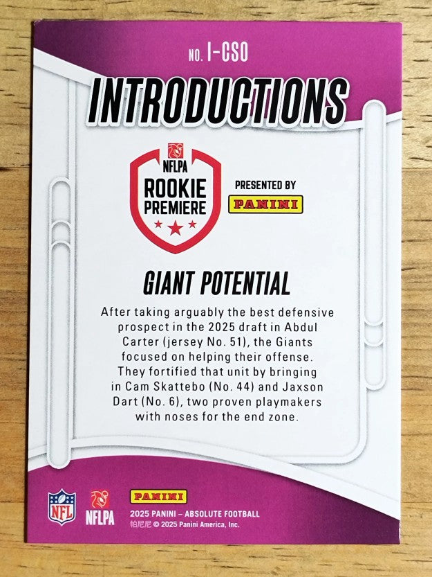 2025 Absolute Introductions #15 Cam Skattebo/J.Dart/Abdul Carter/Giant Potential