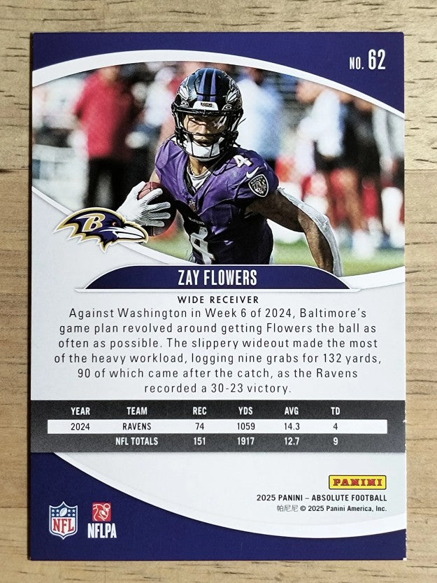 2025 Absolute Red Squares #62 Zay Flowers (NM)