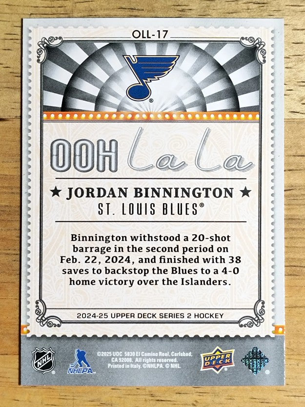 2024-25 Upper Deck Ooh La La #OLL17 Jordan Binnington
