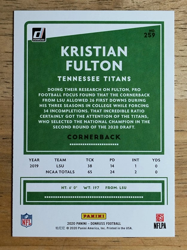 2020 Donruss #259 Kristian Fulton RC
