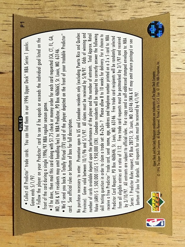 1996-97 Upper Deck Predictor Scoring 1 #P1 Mookie Blaylock 30 PTS. W
