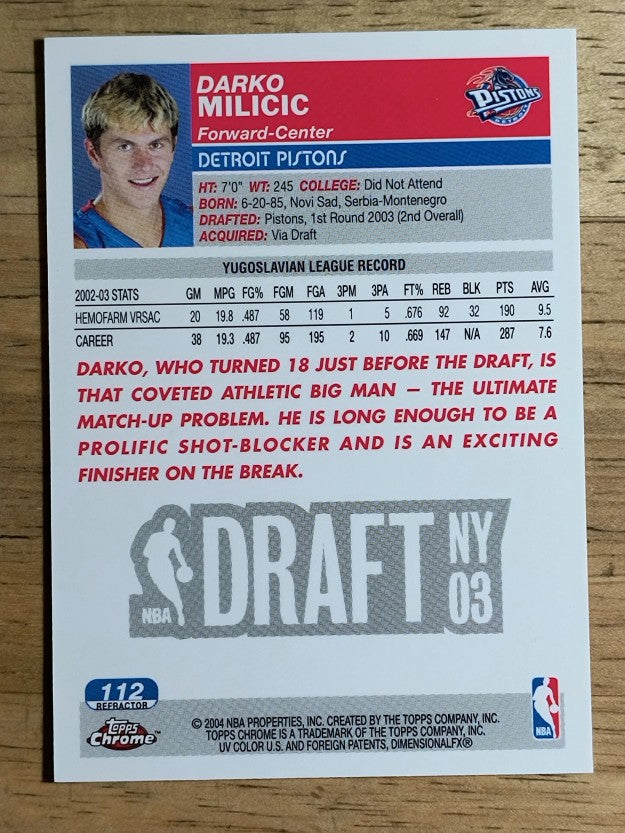 2003-04 Topps Chrome Refractors #112A Darko Milicic