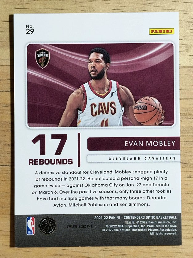 2021-22 Contenders Optic Playing Numbers Game Red Cracked Ice #29 Evan Mobley