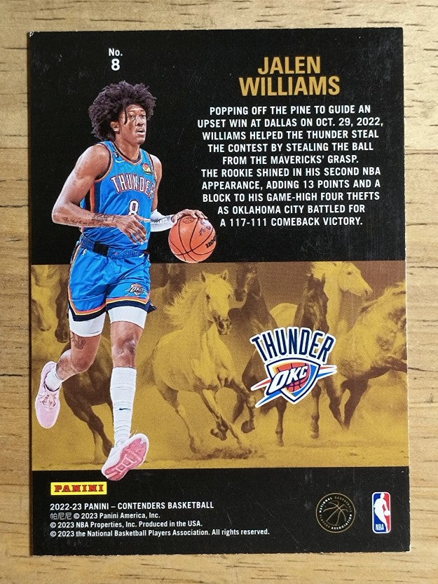 2022-23 Panini Contenders Rookie Stallions #8 Jalen Williams (EXMT)