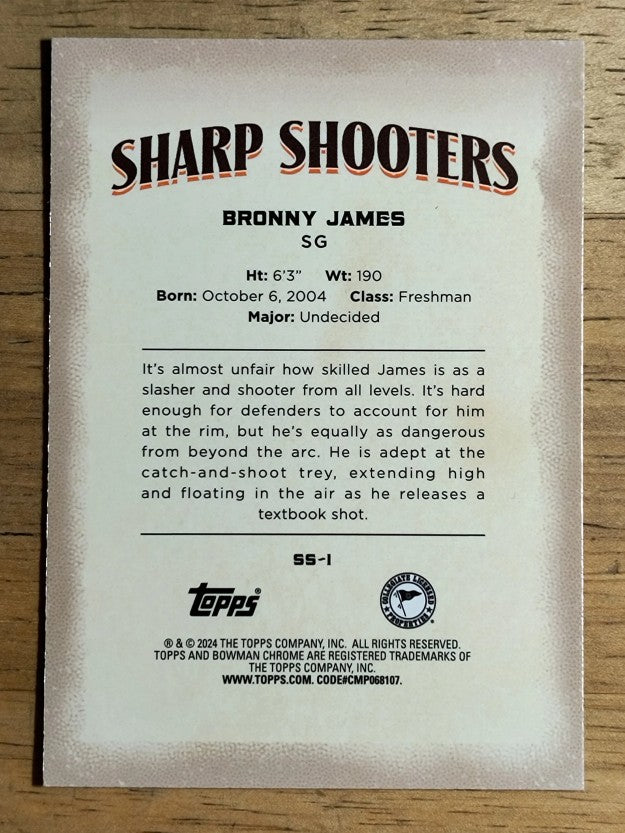 2023-24 Bowman Chrome University Sharp Shooters #SS1 Bronny James