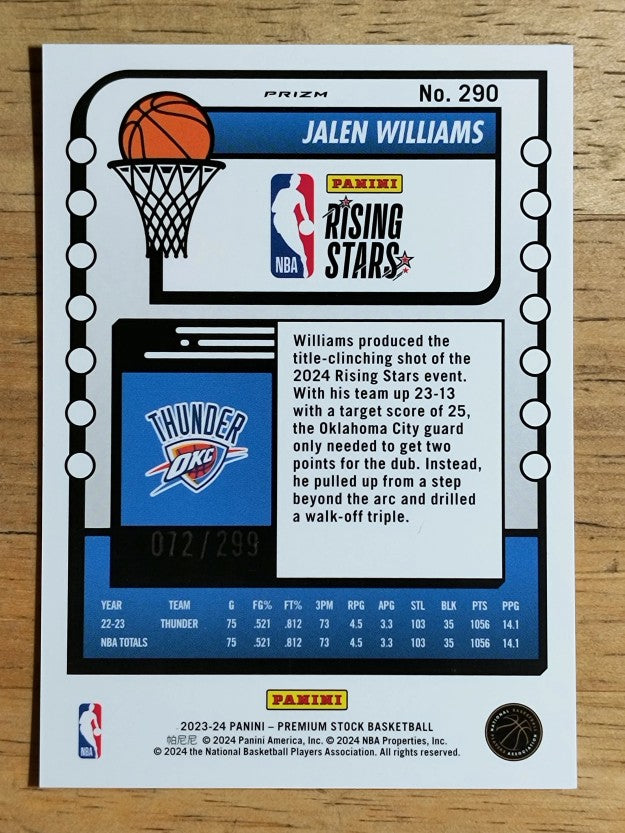 2023-24 Hoops Premium Stock Orange Prizm #290 Jalen Williams