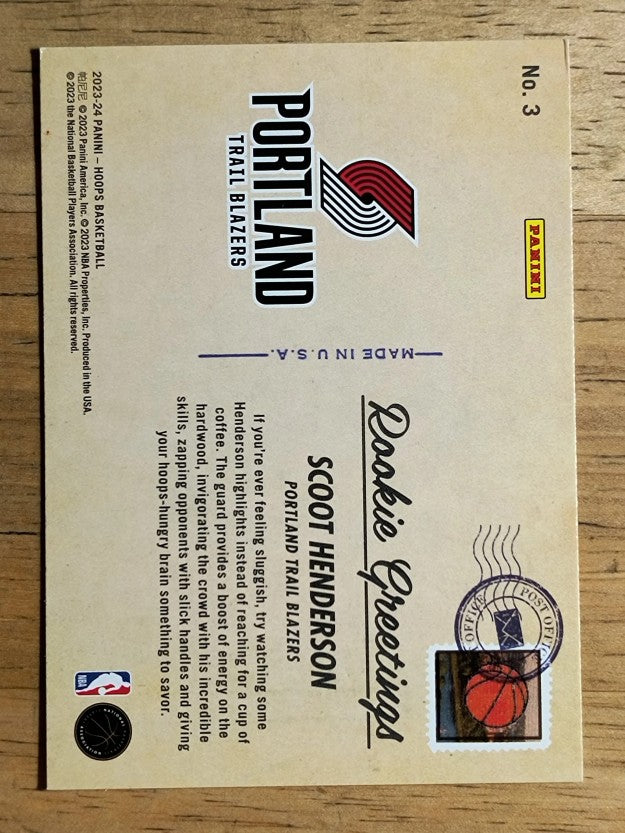 2023-24 Hoops Rookie Greetings Winter #3 Scoot Henderson