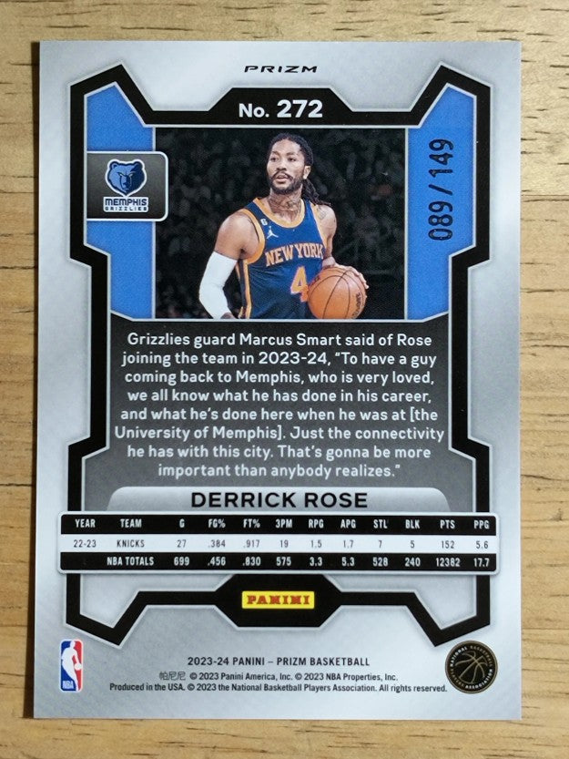 2023-24 Panini Prizm Prizms Purple Ice #272 Derrick Rose