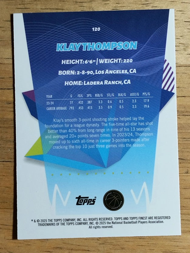 2024-25 Finest Blue Refractors #120 Klay Thompson U