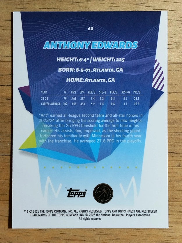 2024-25 Finest Geometric Refractors #60 Anthony Edwards C