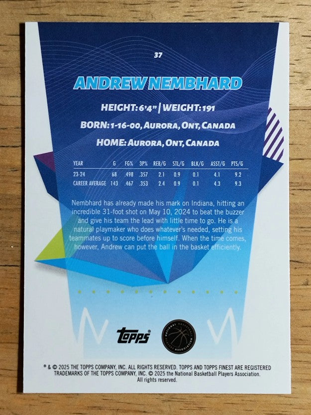 2024-25 Finest Sky Blue Refractors #37 Andrew Nembhard C