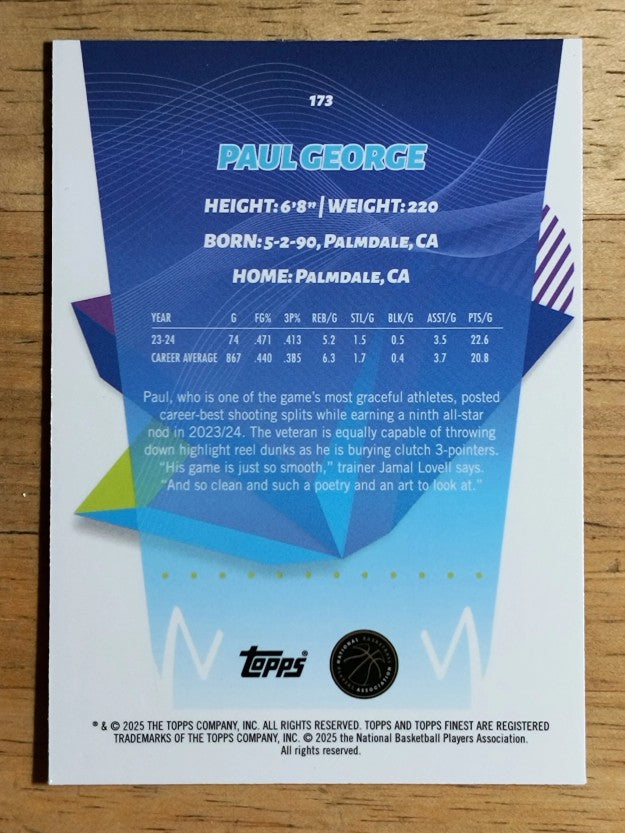 2024-25 Finest Sky Blue Refractors #173 Paul George U