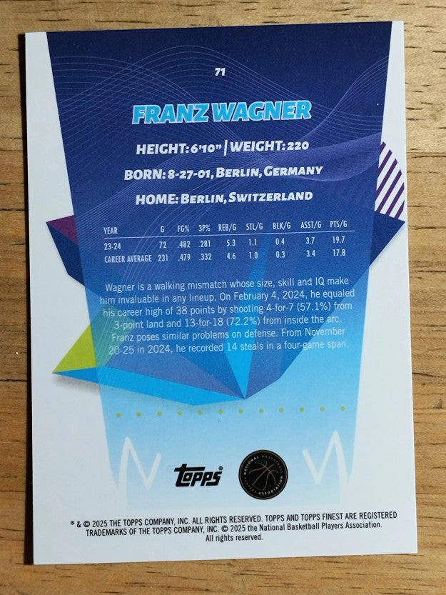 2024-25 Finest X-Fractors #71 Franz Wagner C