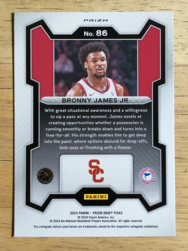 2024-25 Panini Prizm Draft Picks Prizms Silver #86 Bronny James Jr.