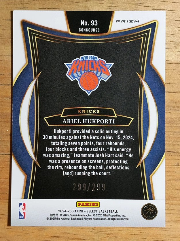 2024-25 Select Light Blue Prizms #93 Ariel Hukporti