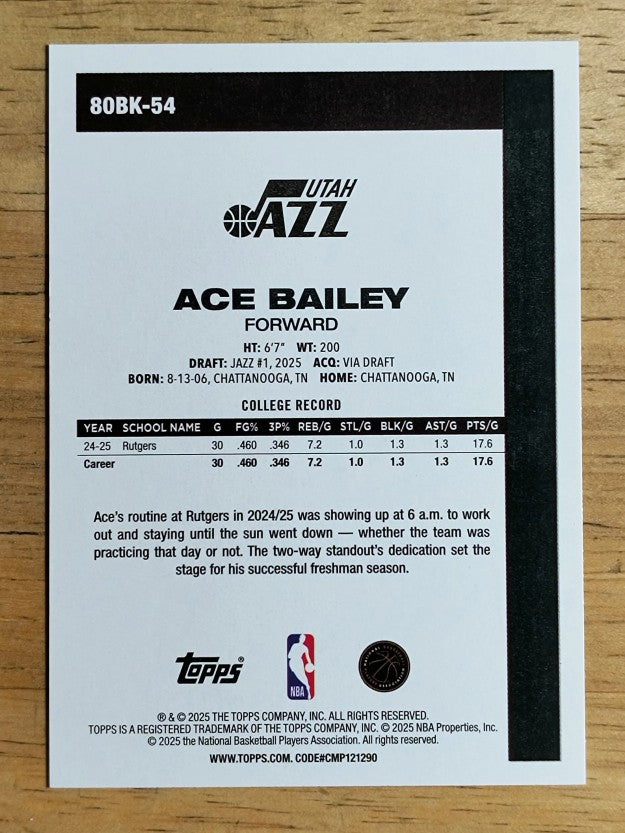 2025-26 Topps '80-81 Topps #80BK54 Ace Bailey