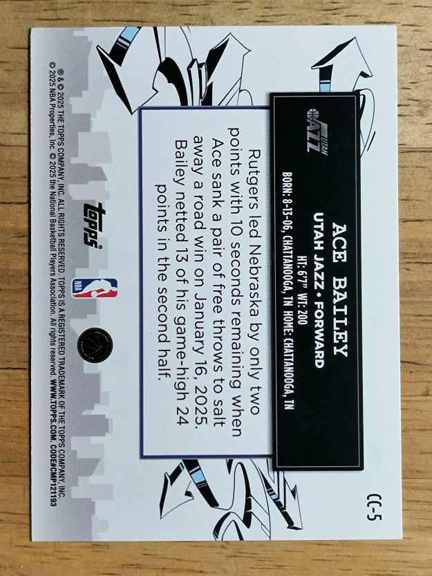 2025-26 Topps Clutch City Prospects #CC5 Ace Bailey (NM)