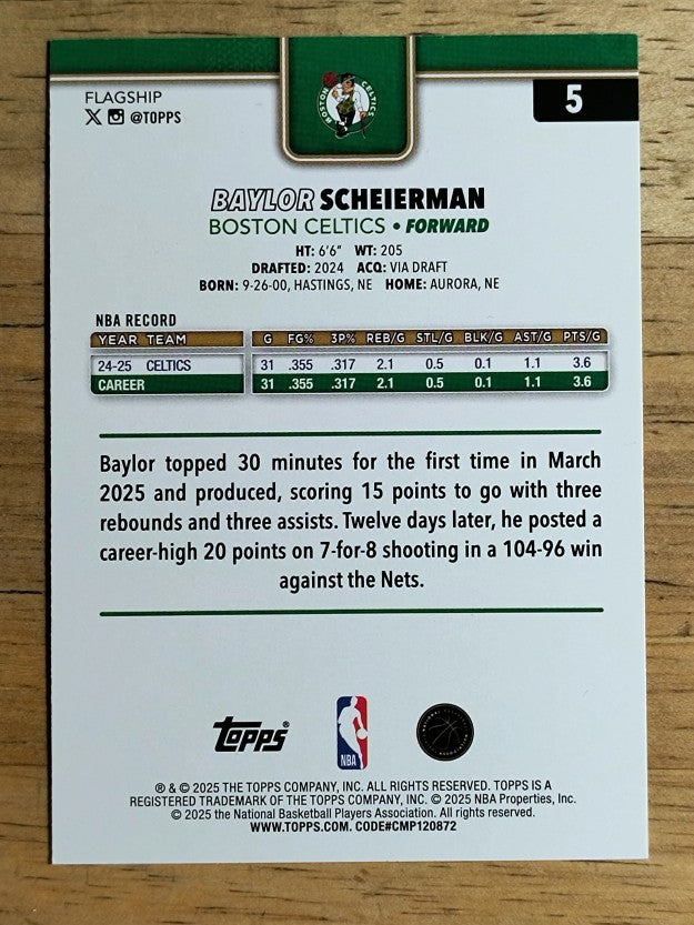 2025-26 Topps Holo Foil #5 Baylor Scheierman
