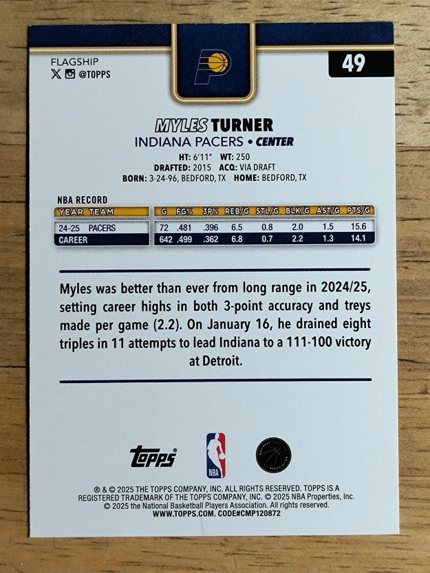 2025-26 Topps Holo Foil #49 Myles Turner