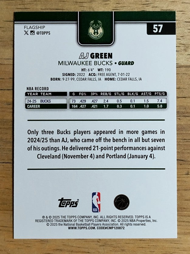 2025-26 Topps Holo Foil #57 AJ Green