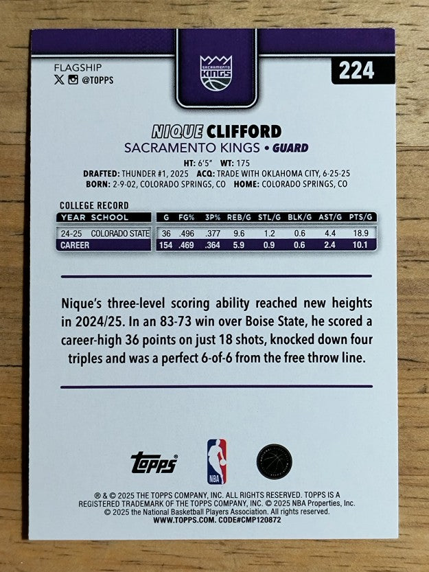 2025-26 Topps Holo Foil #224 Nique Clifford