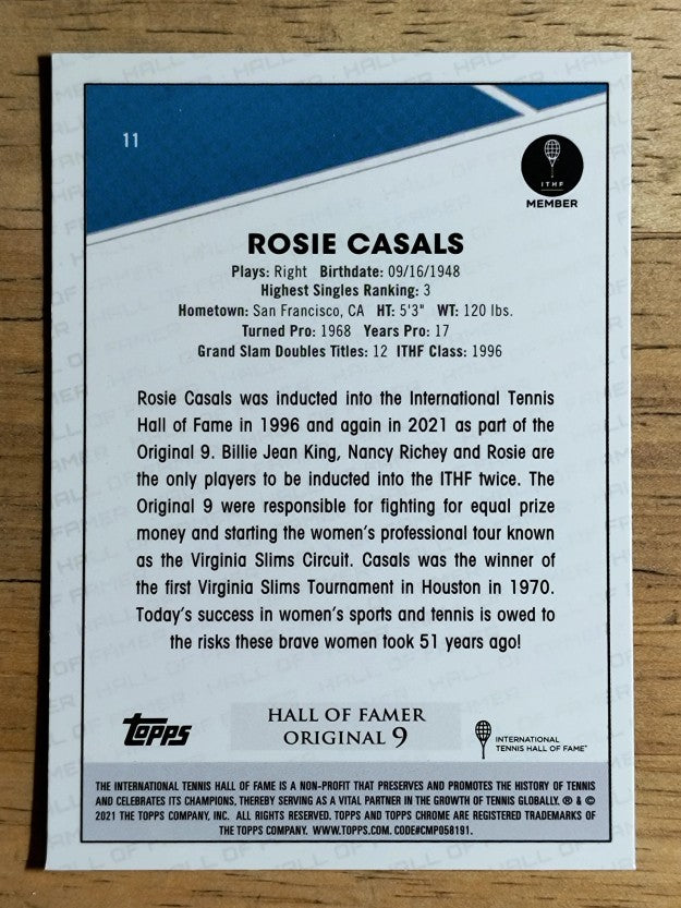 2021 Topps Chrome Sapphire Edition Tennis #11 Rosie Casals