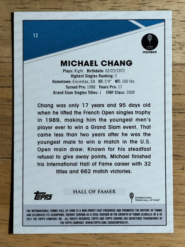 2021 Topps Chrome Sapphire Edition Tennis #12 Michael Chang