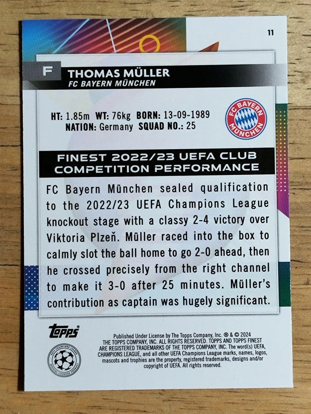 2023-24 Finest UEFA Club Competitions Sky Blue Refractors #11 Thomas Muller