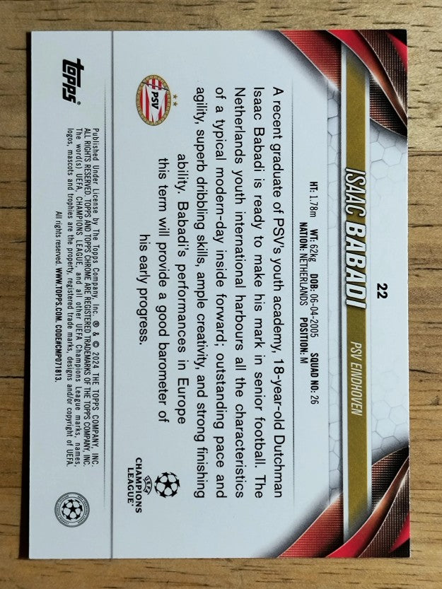 2023-24 Topps Chrome UEFA Club Competitions Green Refractors #22 Isaac Babadi