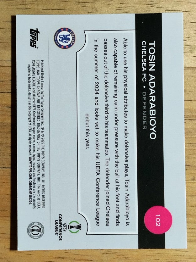 2024-25 Topps Chrome UEFA Club Competitions Aqua Lava #102 Tosin Adarabioyo