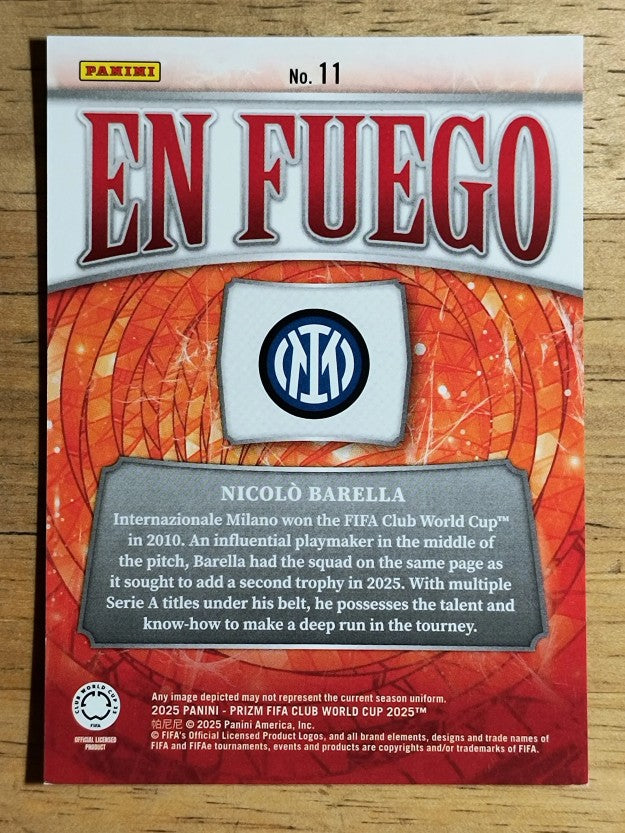 2025 Panini Prizm FIFA Club World Cup En Fuego #11 Nicolo Barella