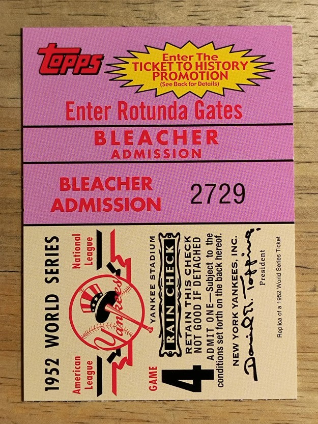 2002 Topps Ticket to History #4 1952 World Series Game 4 Yankees