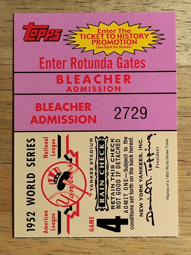 2002 Topps Ticket to History #4 1952 World Series Game 4 Yankees