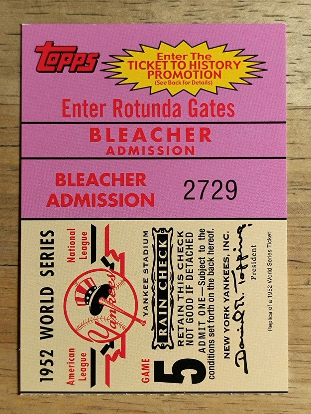 2002 Topps Ticket to History #5 1952 World Series Game 5 Yankees
