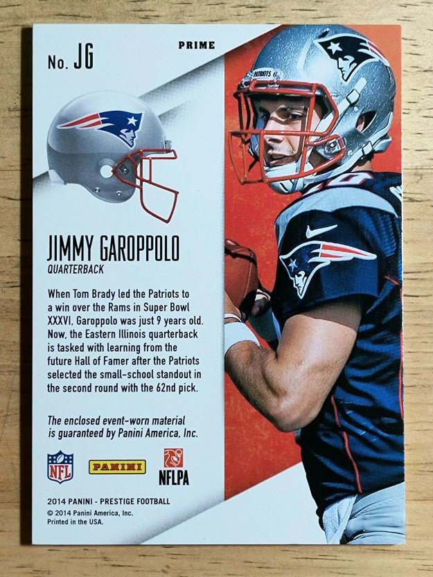 2014 Prestige Rookie Jumbo Jerseys Patch Silver Holofoil #JG Jimmy Garoppolo