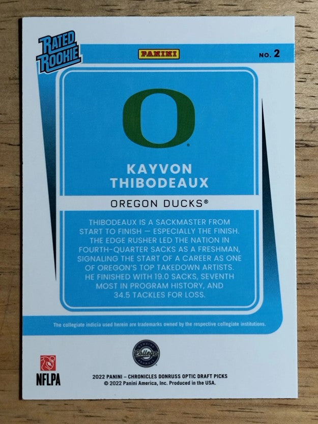 2022 Chronicles Draft Picks Donruss Optic Rated Rookies #2 Kayvon Thibodeaux