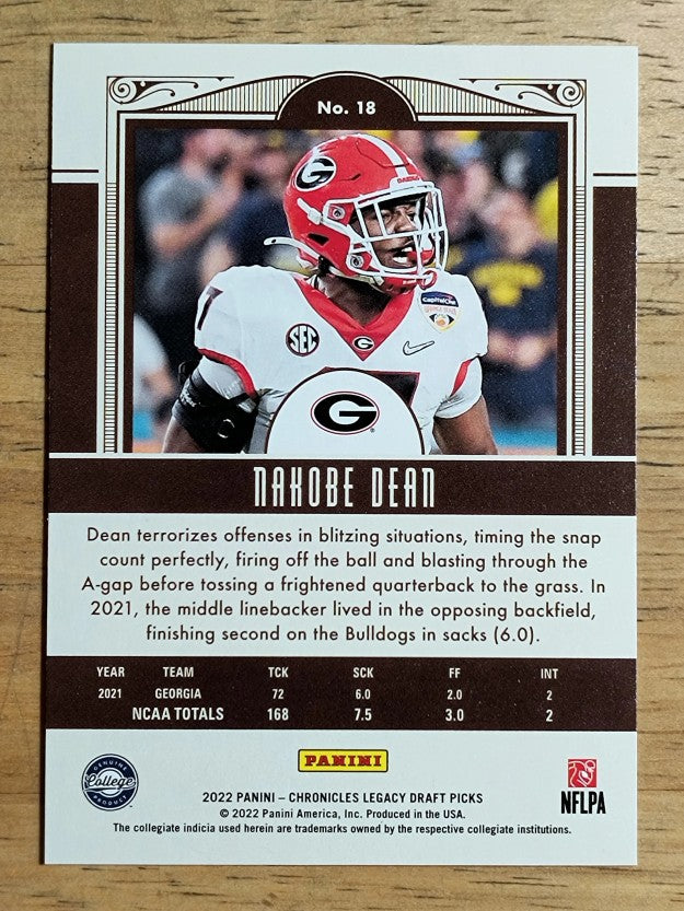 2022 Panini Chronicles Draft Picks Legacy Rookies #18 Nakobe Dean