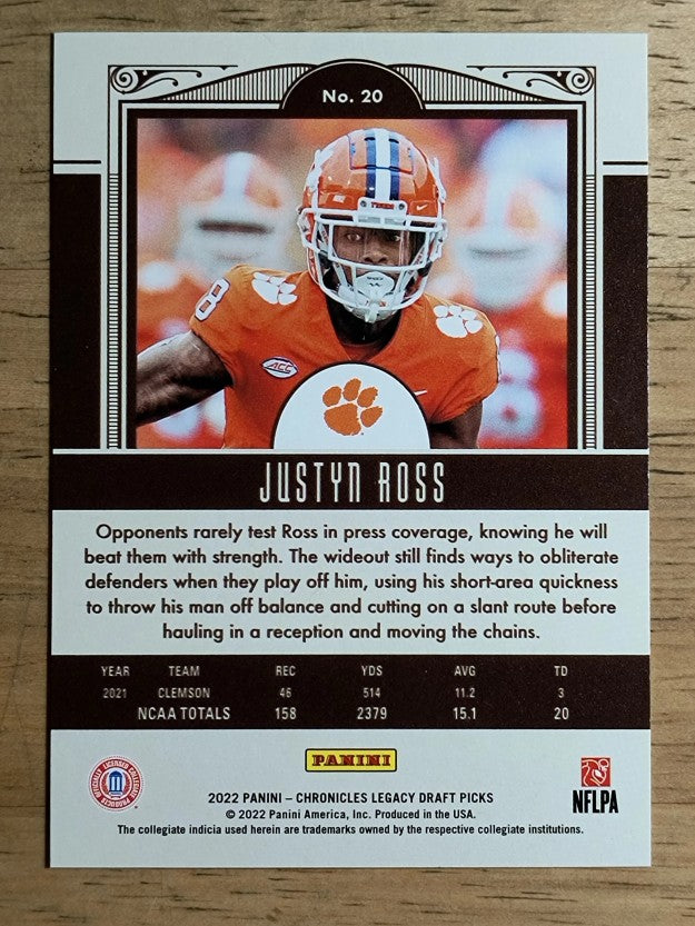 2022 Panini Chronicles Draft Picks Legacy Rookies #20 Justyn Ross