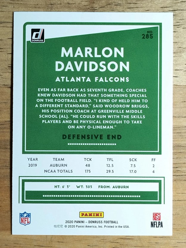 2020 Donruss #285 Marlon Davidson RC