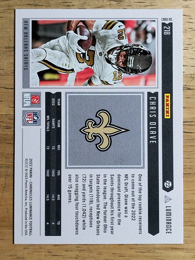 2022 Panini Chronicles Luminance Update Horizontal Rookies #218 Chris Olave
