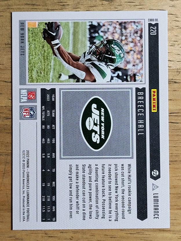 2022 Panini Chronicles Luminance Update Horizontal Rookies #220 Breece Hall