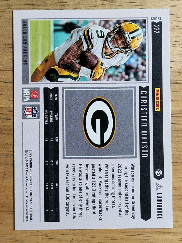 2022 Panini Chronicles Luminance Update Horizontal Rookies #222 Christian Watson