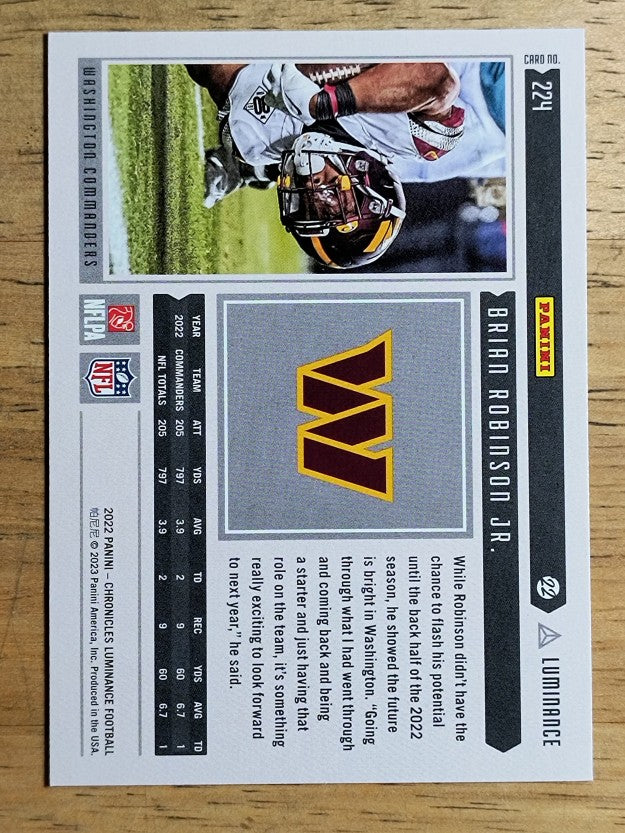 2022 Chronicles Luminance Update Horizontal Rookies #224 Brian Robinson Jr.