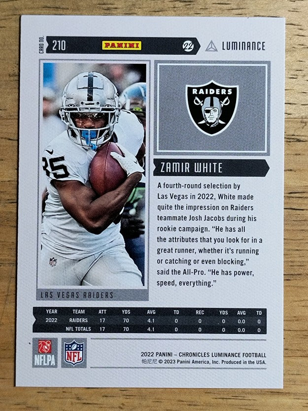 2022 Panini Chronicles Luminance Update Vertical Rookies #210 Zamir White