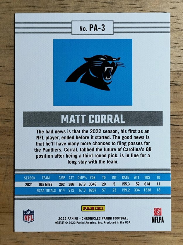 2022 Panini Chronicles Panini Bronze #3 Matt Corral