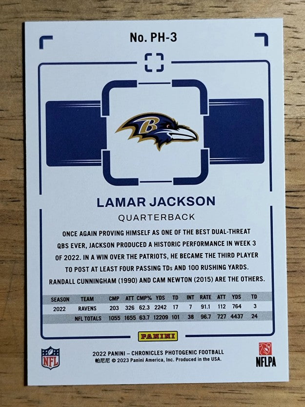 2022 Panini Chronicles Photogenic #3 Lamar Jackson